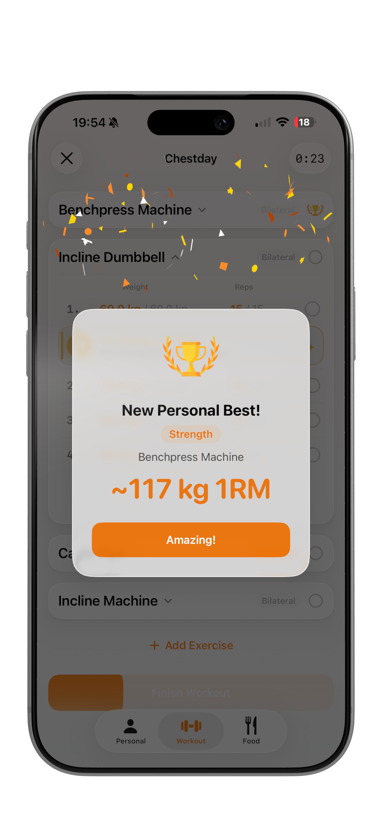 Personal record celebration in Muscles
